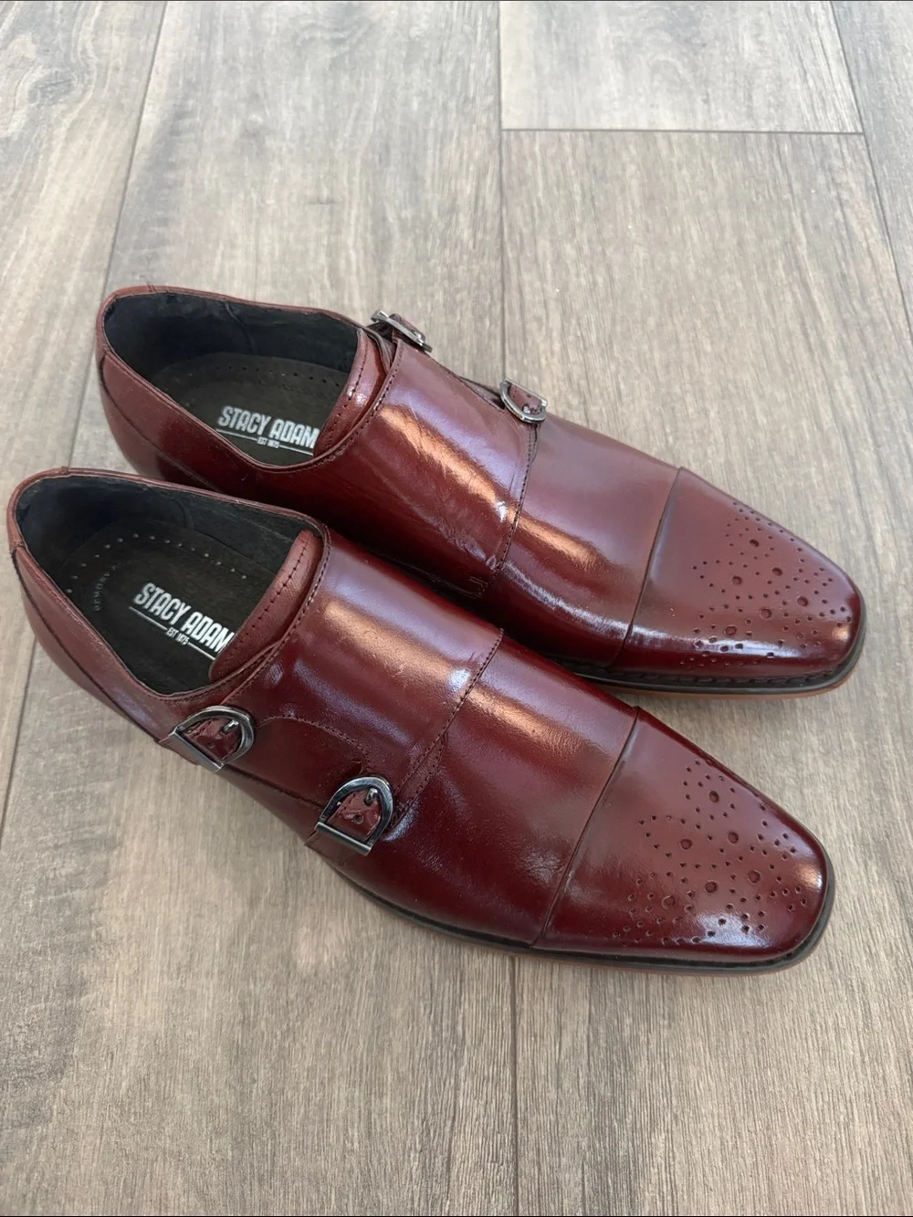 Stacy Adams Trevor Double Monk Strap Dress Shoes Burgundy MEN’s 8.5 NEW